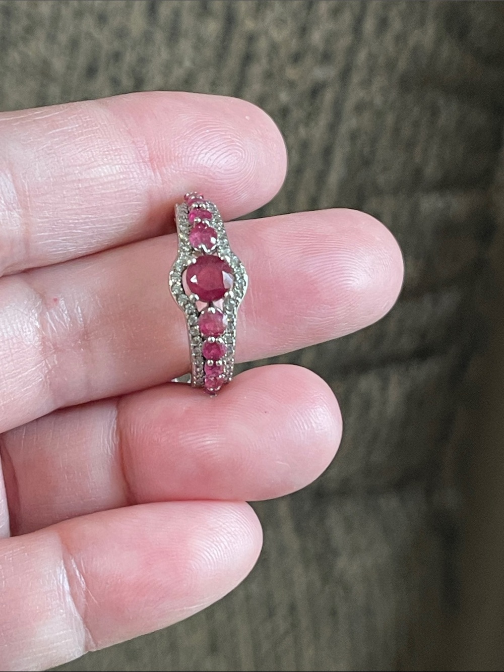 Elegant Natural Red Ruby Gemstone with CZ Accents 935 Silver Halo Ring - Picture 14 of 14